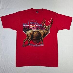 VINTAGE SUN WOLF MOUNTAIN TSHIRT SINGLE STITCH MENS L RED MADE IN USA CAMPING